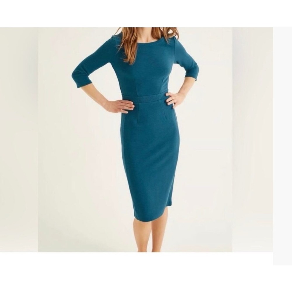 Boden Leah Ottoman Sheath Dress — Teal | 3/4 Sleeve | US 8R